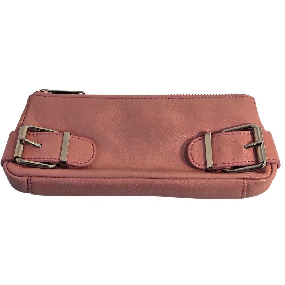 Banana Republic Pink Leather Buckle Detail Zip Top Clutch Bag Pouch Accessory